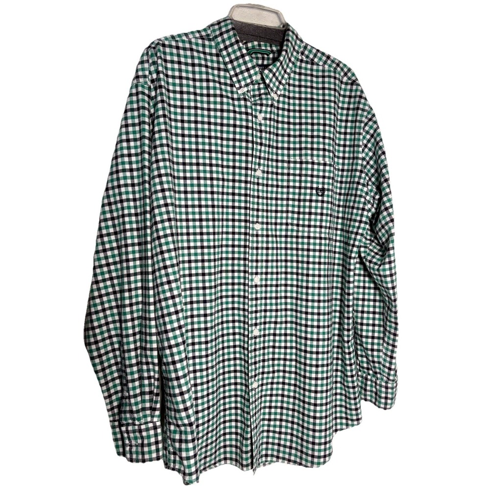 Chaps Men's XL Green White Black Gingham Check Button Down Shirt 100% Cotton